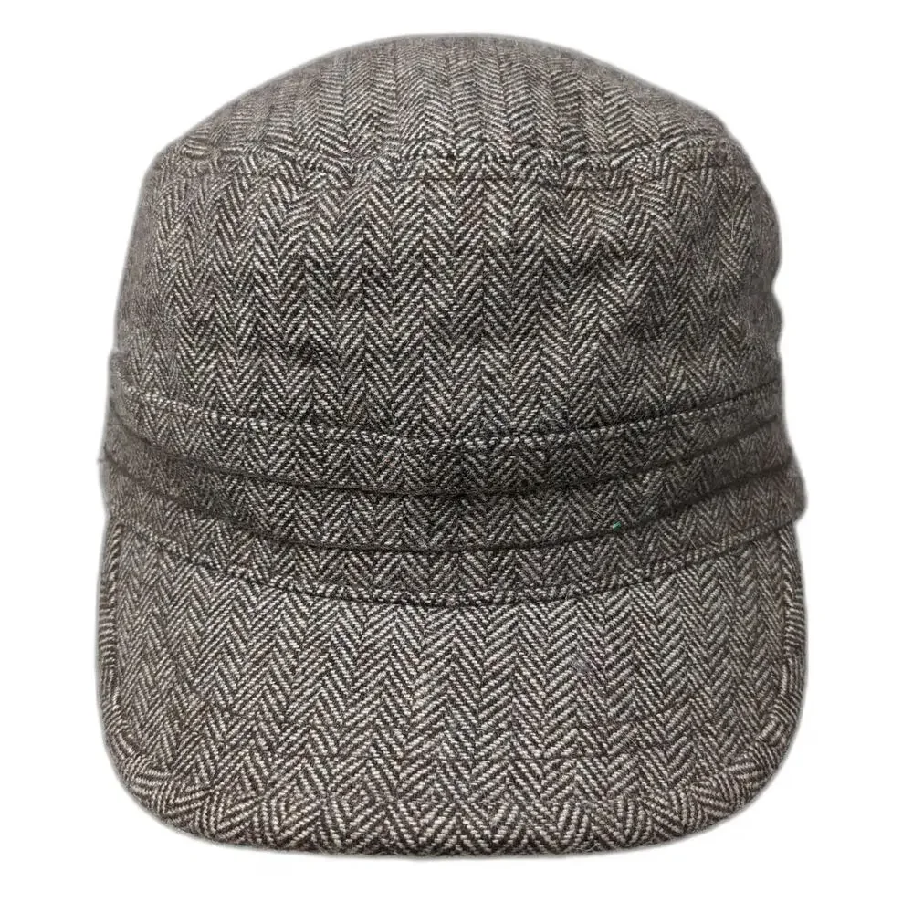 Banana Republic Army Cap Brown S/M Fitted Herringbone Wool Hat Cadet Casual